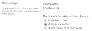 SharePoint Multiple lines text column name OneNoteLink